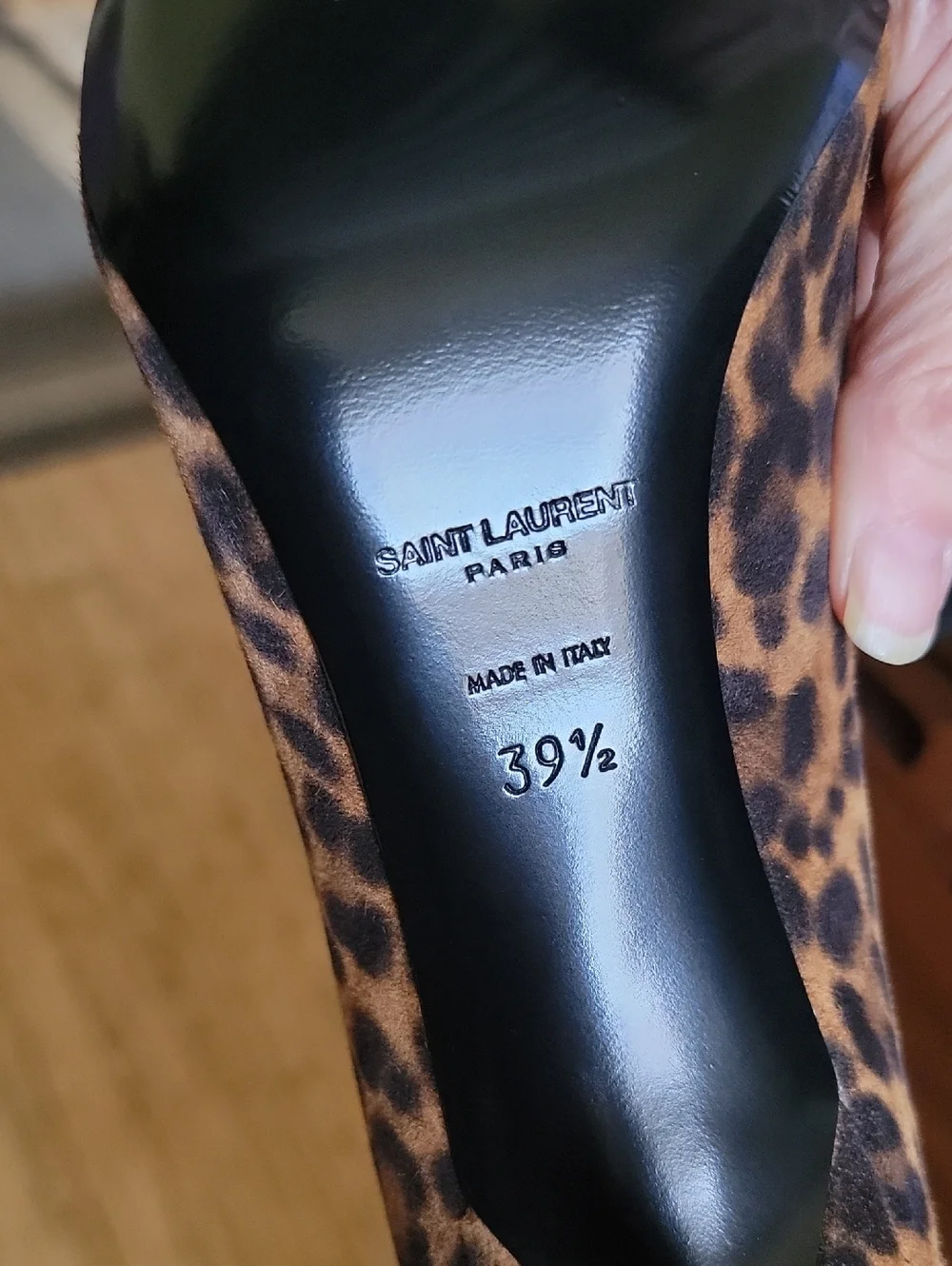 Saint Laurent PARIS Anja Leopard Suede Pointed Toe Pumps - Brown/Black - Picture 8 of 10
